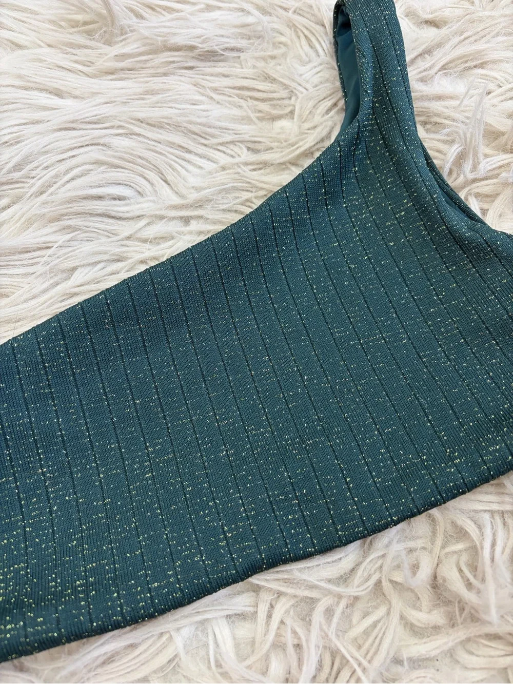 Skatie Dark Green Good Shimmer One Shoulder Bikini Top XS